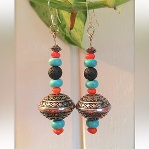 Hot Like Lava Summer Love Earrings • Natural Stone, Glass Beads • Handmade